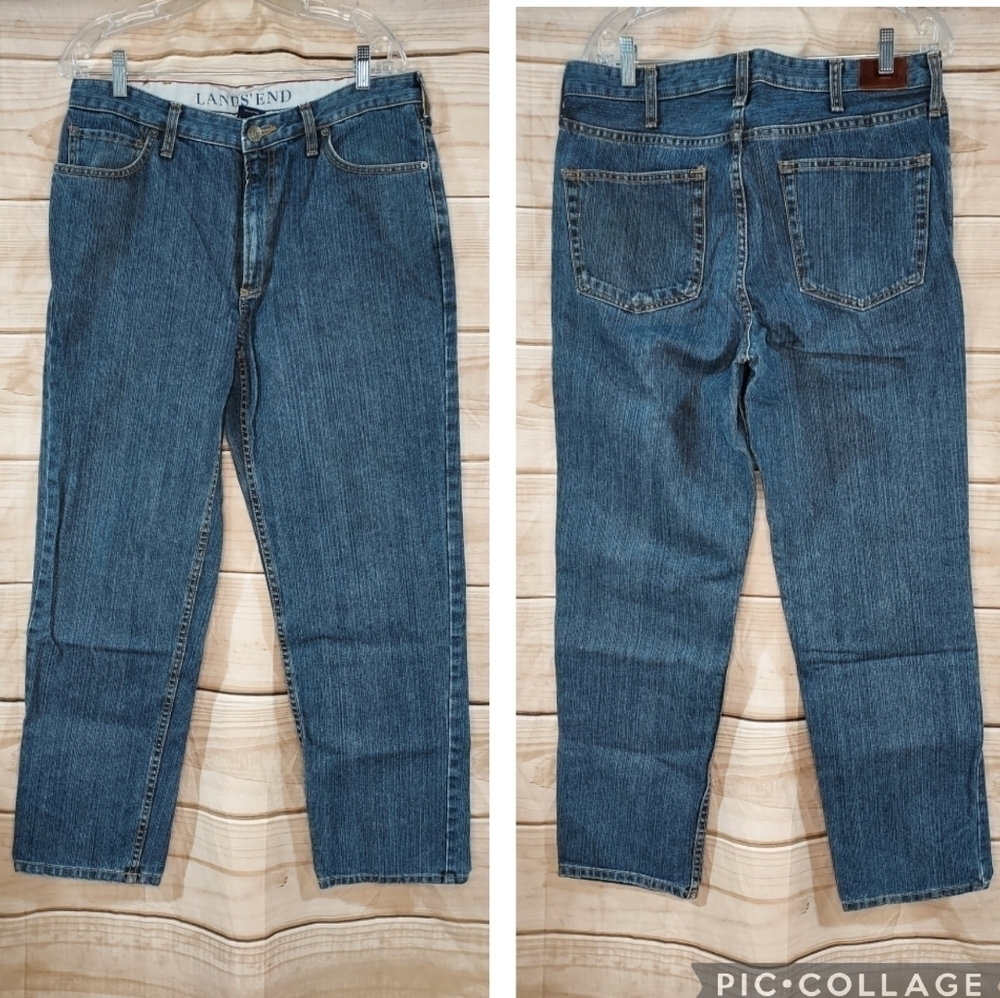 Lands End men's jeans traditional fit tapered leg dark wash size 34x32 - Picture 3 of 8